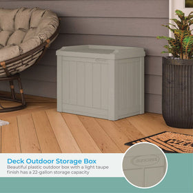 Suncast weatherproof outdoor container protects pool towels and gear.
