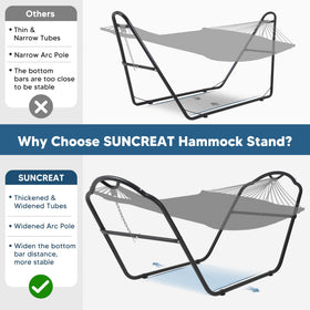 SUNCREAT backyard hammock stand usable on patios, decks or lawns