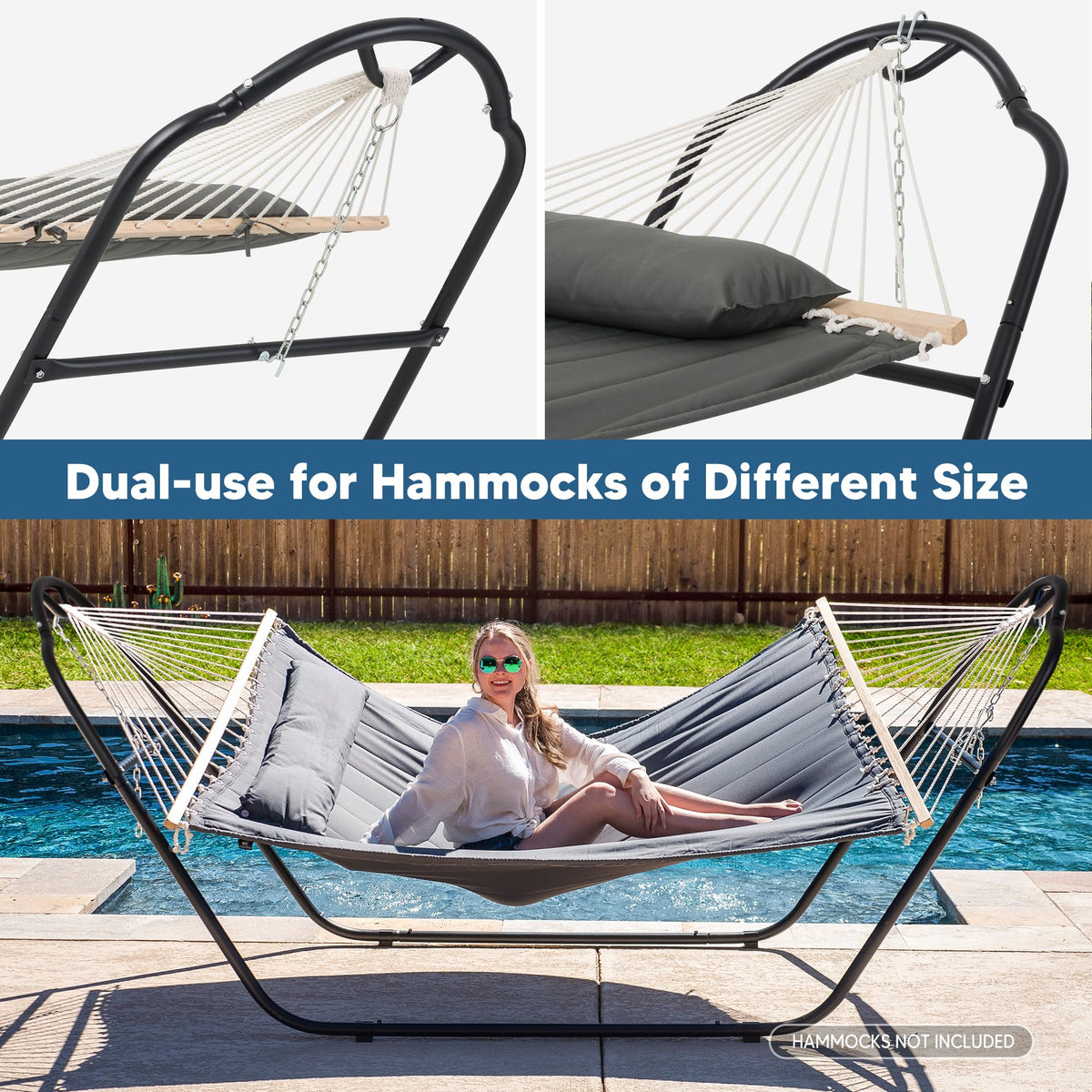 SUNCREAT sturdy steel frame of hammock stand supports two to three people