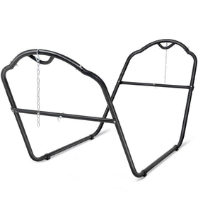 SUNCREAT universal steel hammock stand overview showing versatile fit for most hammocks