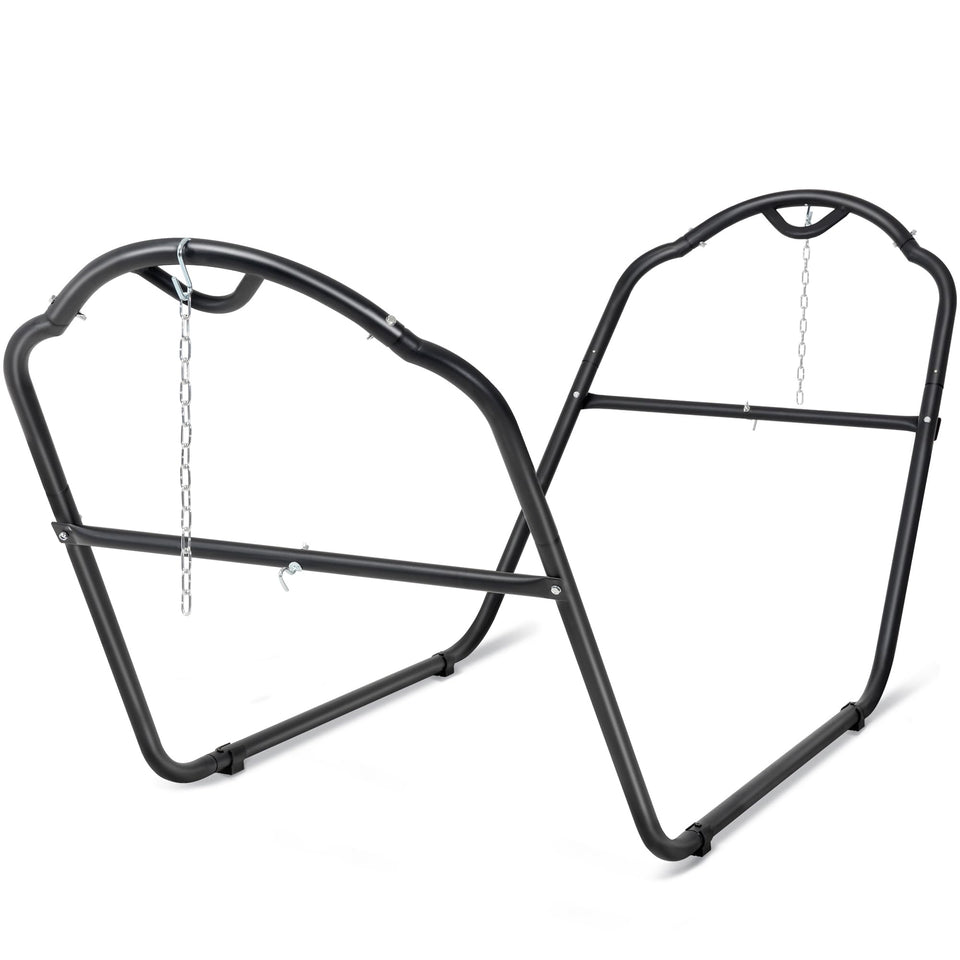 SUNCREAT universal steel hammock stand overview showing versatile fit for most hammocks