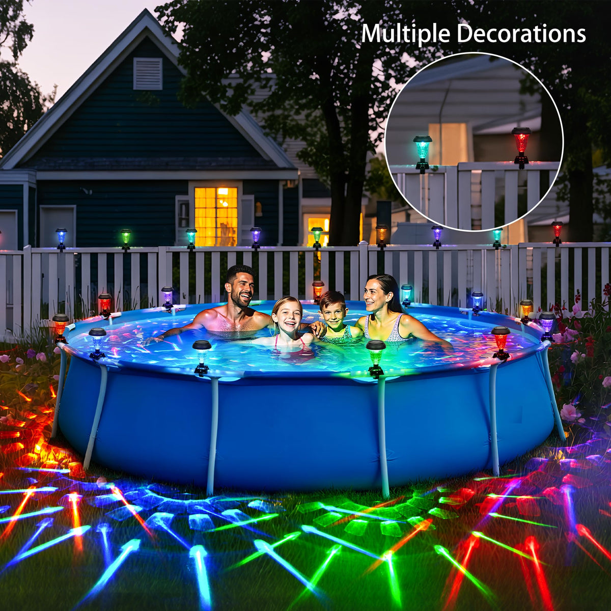 Suncket backyard ambience light creates festive poolside scenes for parties