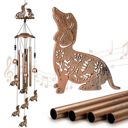 SUNCKET dachshund wind chimes in 34-inch outdoor setup for charming porch ambience