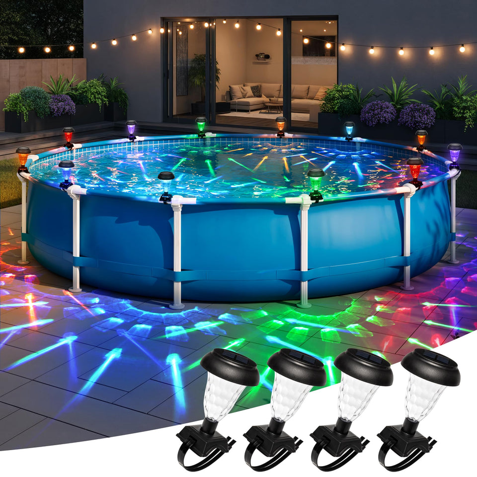 Suncket solar pool light frames the fence for enhanced poolside ambiance