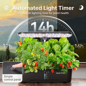 SUNCOZE 20W LED grow light panel illuminates seedlings with balanced spectrum.