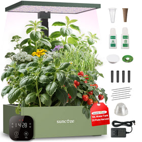 SUNCOZE 20-pod hydroponics unit with height adjustable pole for versatile plant placement.