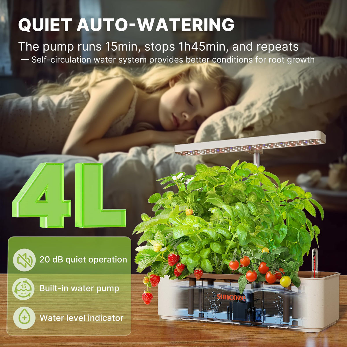 SUNCOZE adjustable-height stand maintains optimal light exposure for plants.