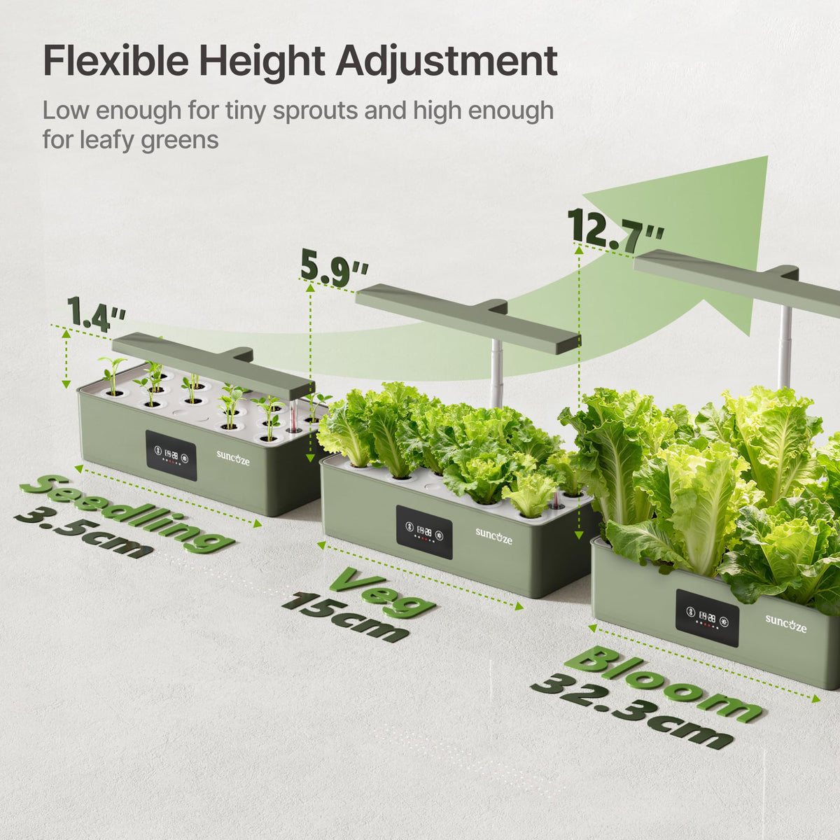 Suncoze Hydroponics extendable light pole provides space for taller plants.
