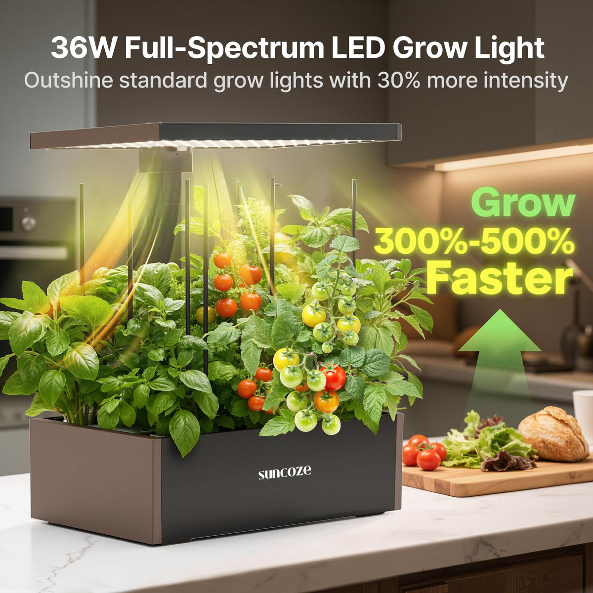 Suncoze LCD control panel showing Veg and Flower modes for growth management