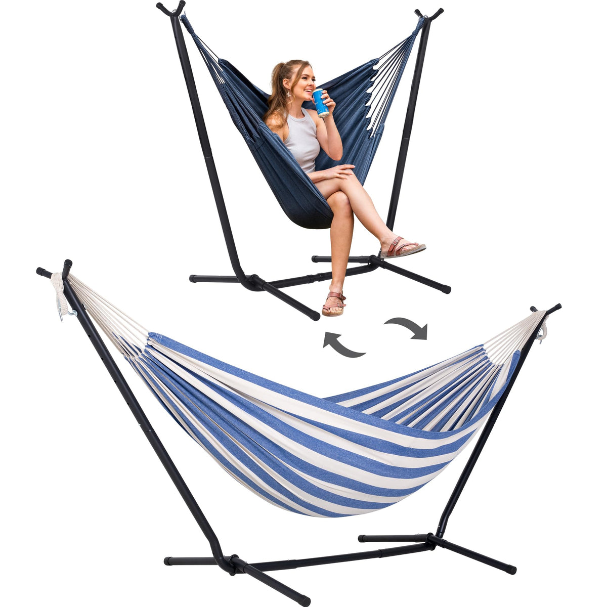 SUNCREAT 2-in-1 hammock stand enabling versatile outdoor lounging
