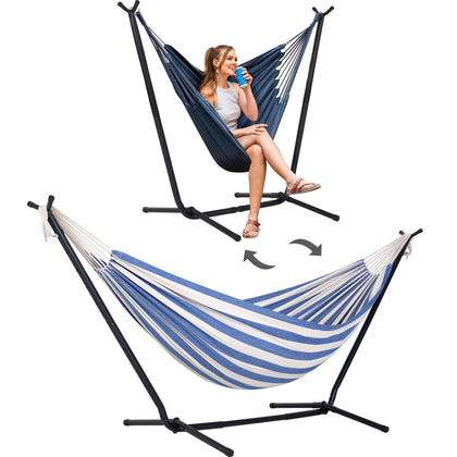 SUNCREAT 2-in-1 hammock stand enabling versatile outdoor lounging