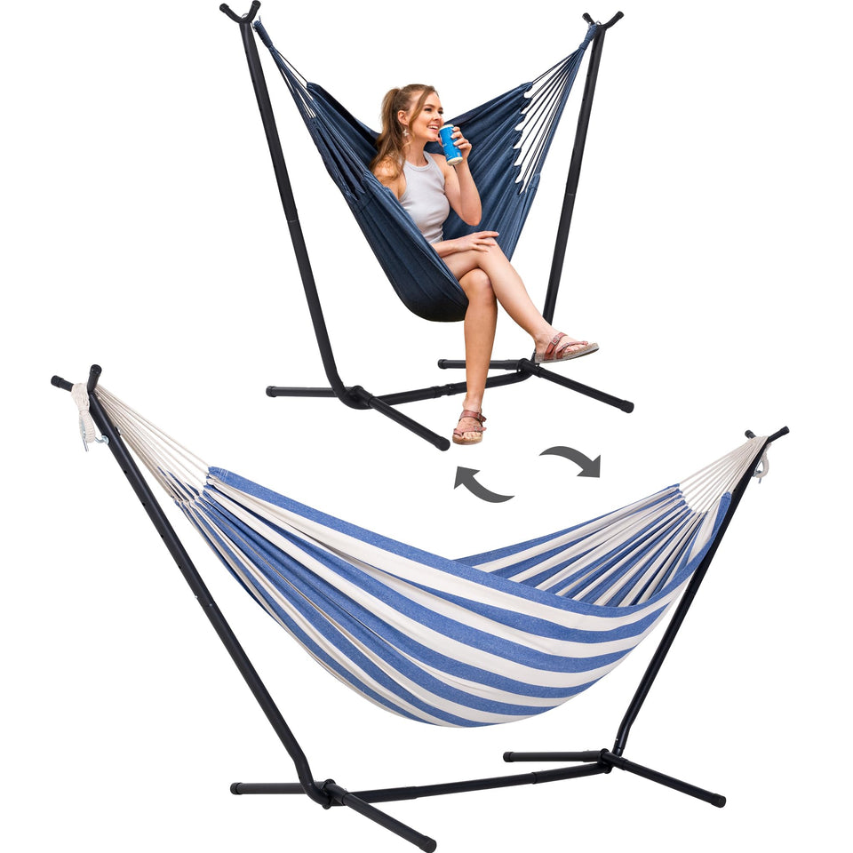 SUNCREAT 2-in-1 hammock stand enabling versatile outdoor lounging
