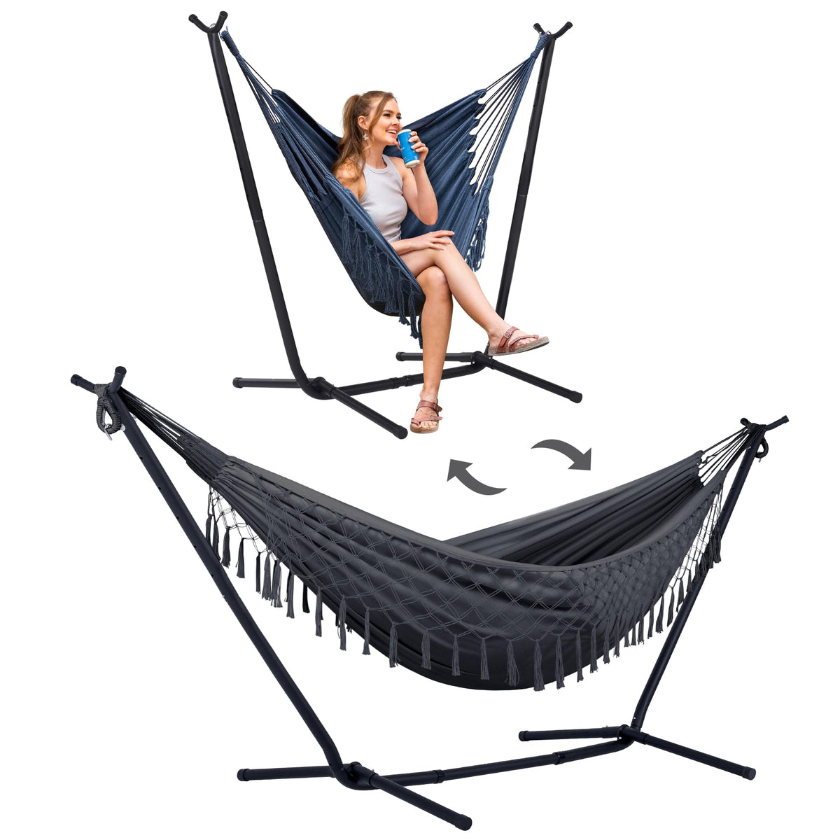 SUNCREAT 2-in-1 hammock double bed for family lounging outdoors.