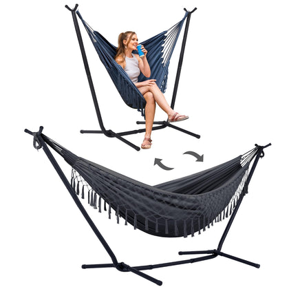 SUNCREAT 2-in-1 hammock double bed for family lounging outdoors.