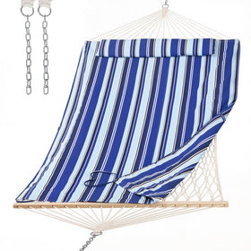 SUNCREAT 2-person hammock with hardwood spreader bar for stable outdoor lounging.