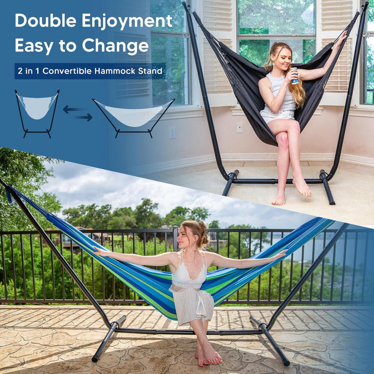 SUNCREAT 2-in-1 hammock chair for comfortable outdoor seating.