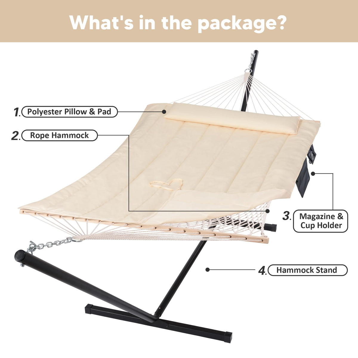 SUNCREAT 52inch-hardwood-spreader-bar provides stylish stability for relaxing naps.