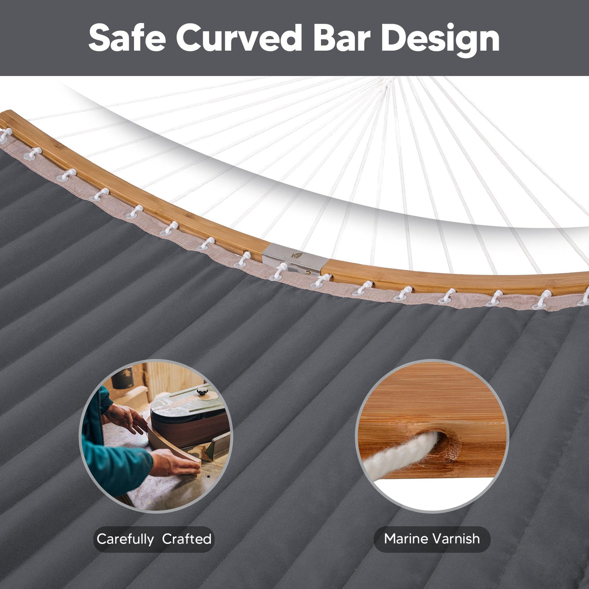 SUNCREAT 55-inch curved spreader bar prevents slips and fosters a stable nap.
