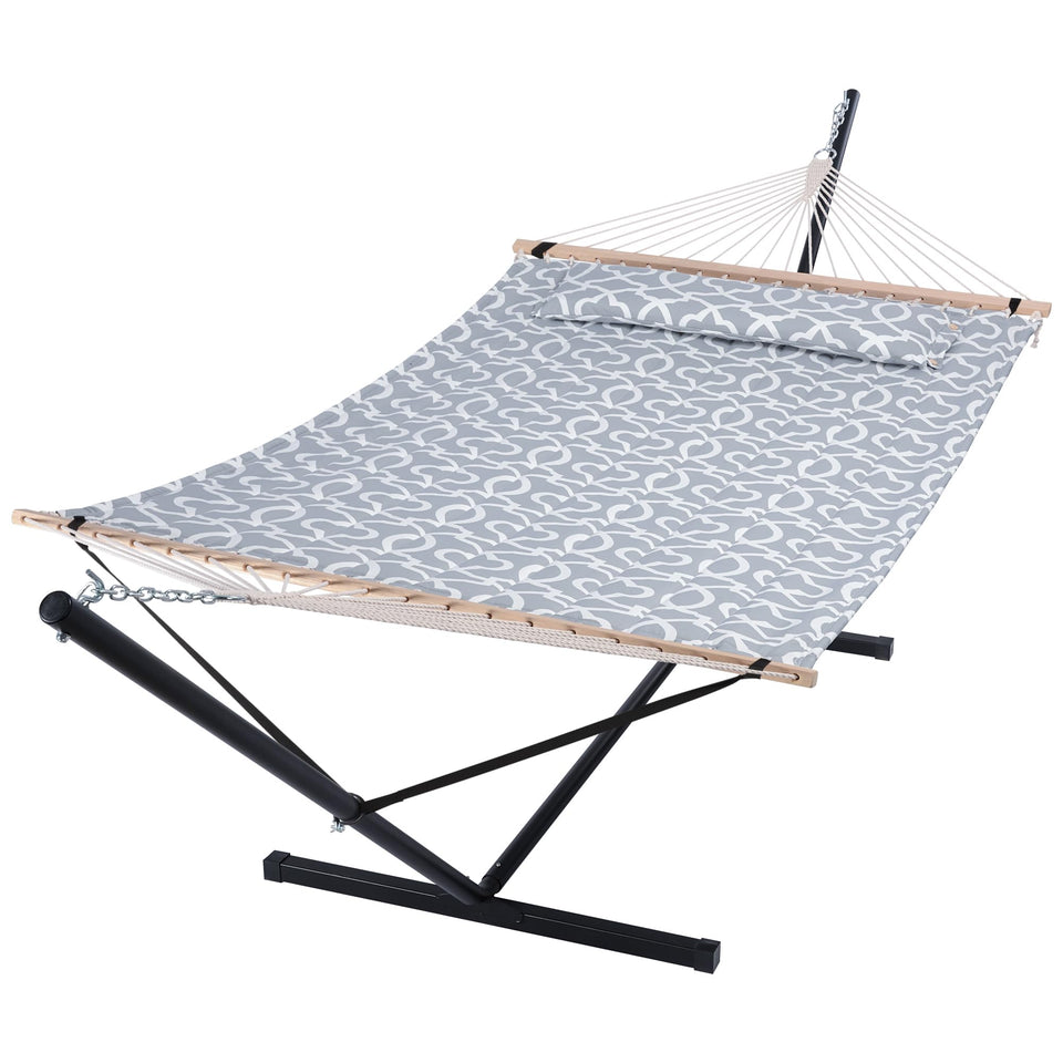 SUNCREAT 55-inch hammock bed with stand, ideal for relaxing outdoors with family.