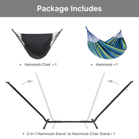 SUNCREAT convertible stand adapts for hammock and chair setups.