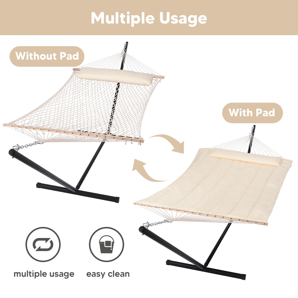 SUNCREAT cotton-rope-hammock offers breathable support for calm evenings.