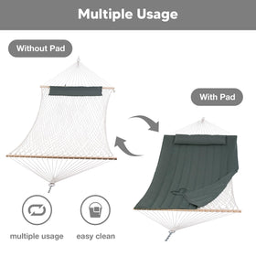 SUNCREAT cotton rope hammock with breathable support for relaxation.