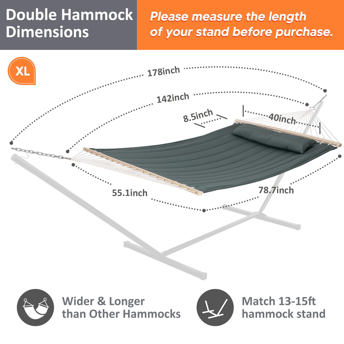 SUNCREAT double hammock 475 lbs capacity supports shared relaxation.