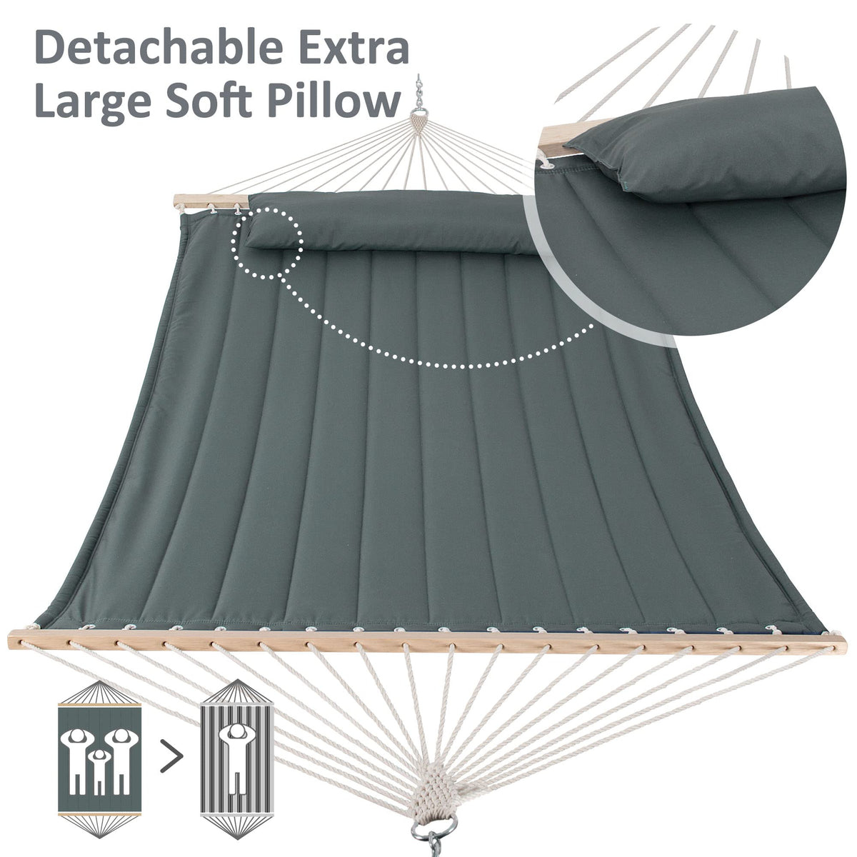 SUNCREAT double hammock handwoven ropes deliver durable outdoor seating.