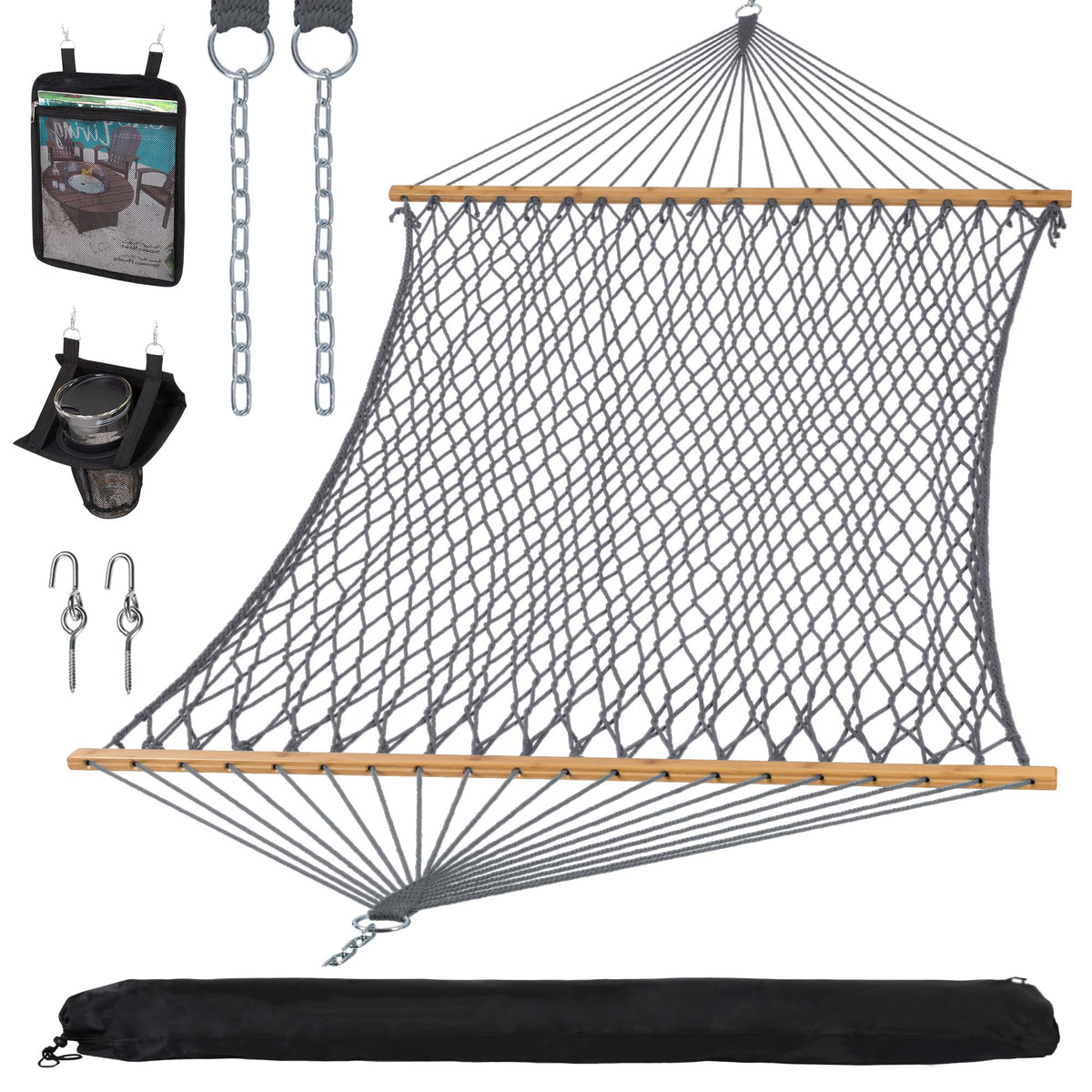 Suncreat double outdoor hammock in full view for backyard lounging.
