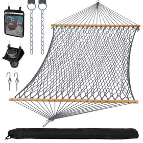 Suncreat double outdoor hammock in full view for backyard lounging.