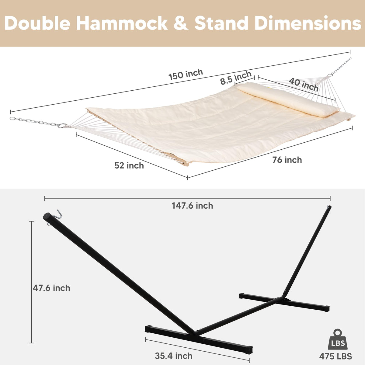 SUNCREAT hammock-bed-76x52 provides generous space for two people.