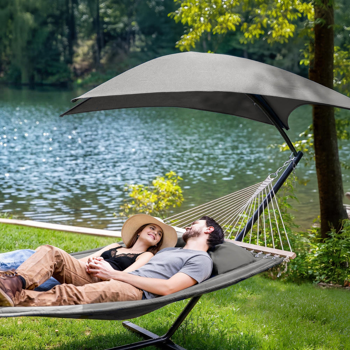 Suncreat hammock canopy shade provides cool comfort during sunny days.