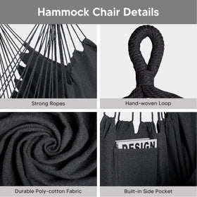 SUNCREAT hammock chair, 59x47 inches, roomy and relaxing.