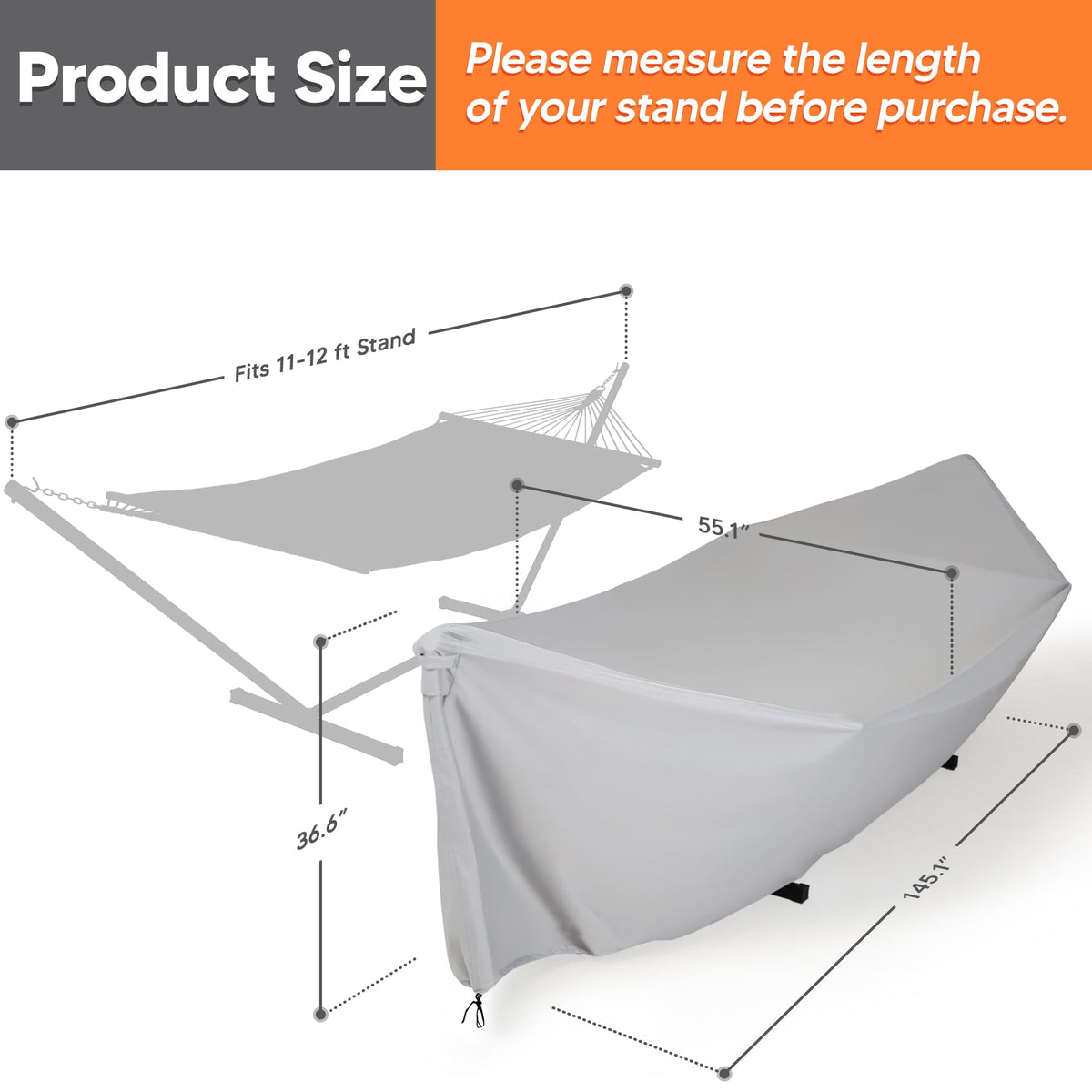 SUNCREAT hammock cover uses sturdy fabric for durable outdoor protection.