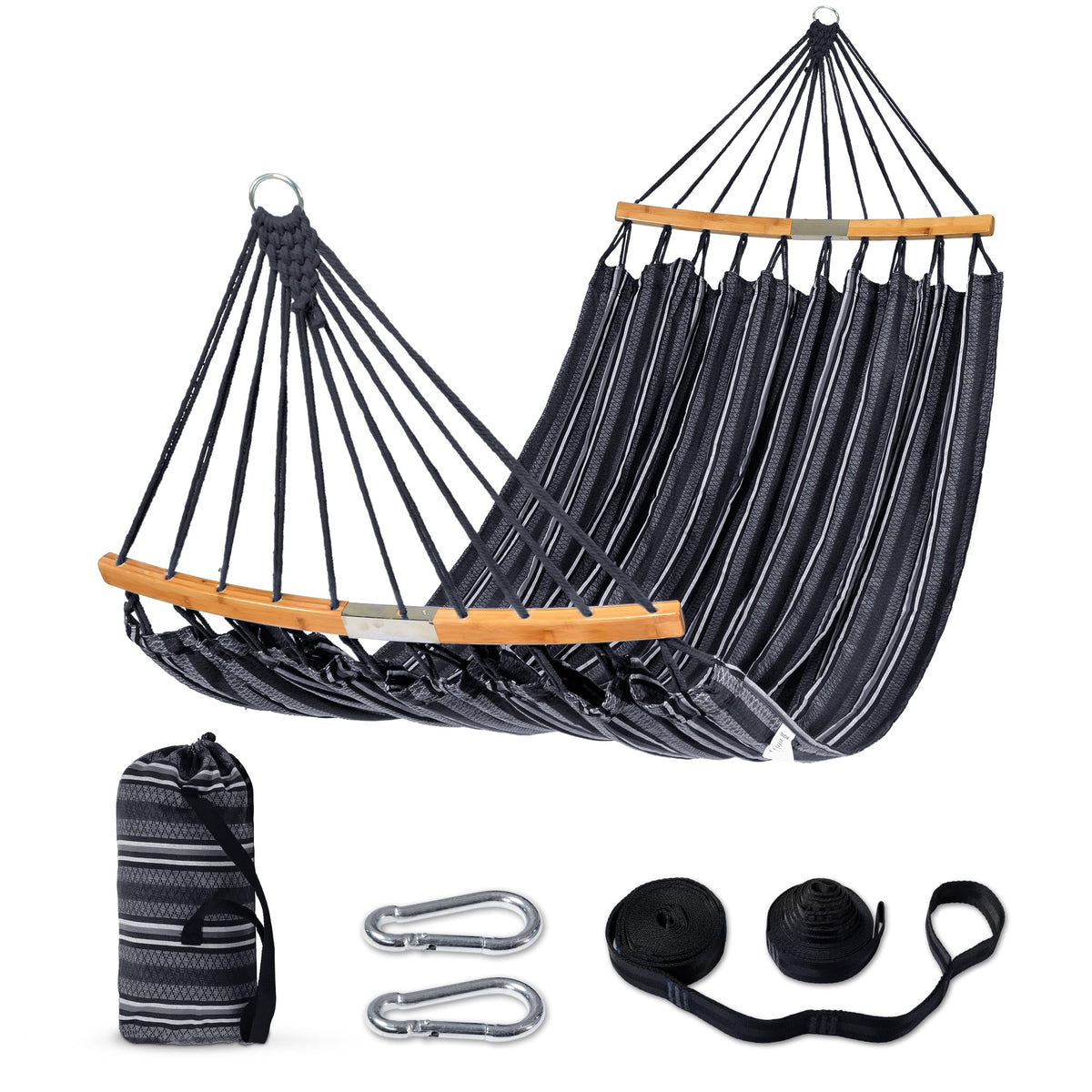 Suncreat Hammock with curved spreader bar for a safer, more comfortable lounging