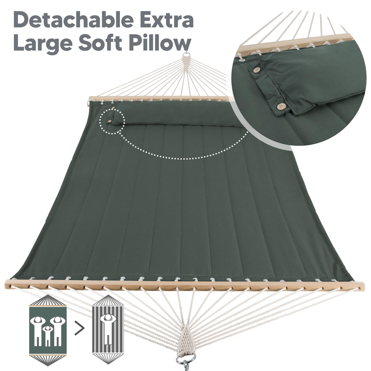 SUNCREAT hammock head pillow enhances cozy head support.