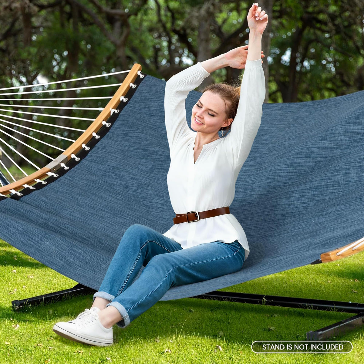 SUNCREAT hammock on patio for family relaxation and fresh air