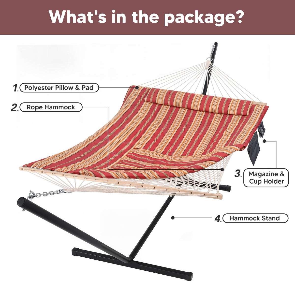 Suncreat hammock pillow 40 by 8.5 inches boosts neck comfort.