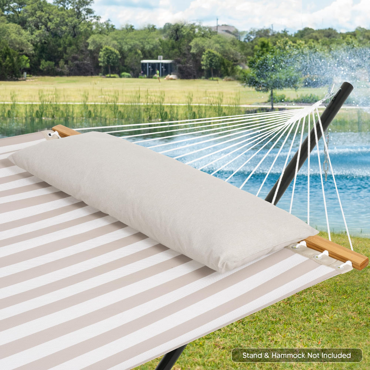 SUNCREAT hammock pillow with ties secures firmly on your hammock