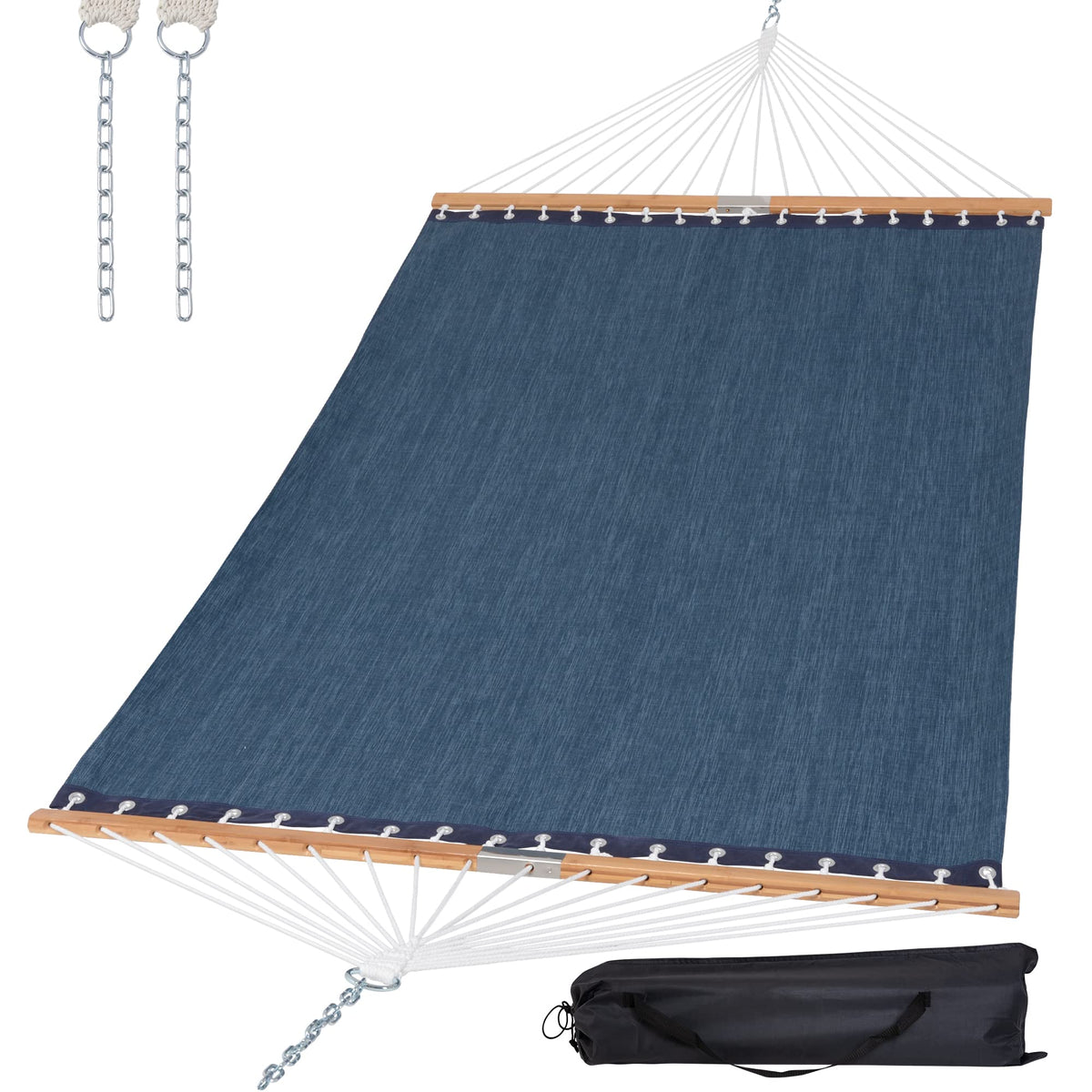 SUNCREAT two person navy hammock setup for outdoor relaxation