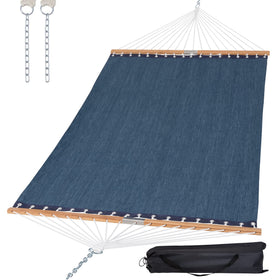 SUNCREAT two person navy hammock setup for outdoor relaxation
