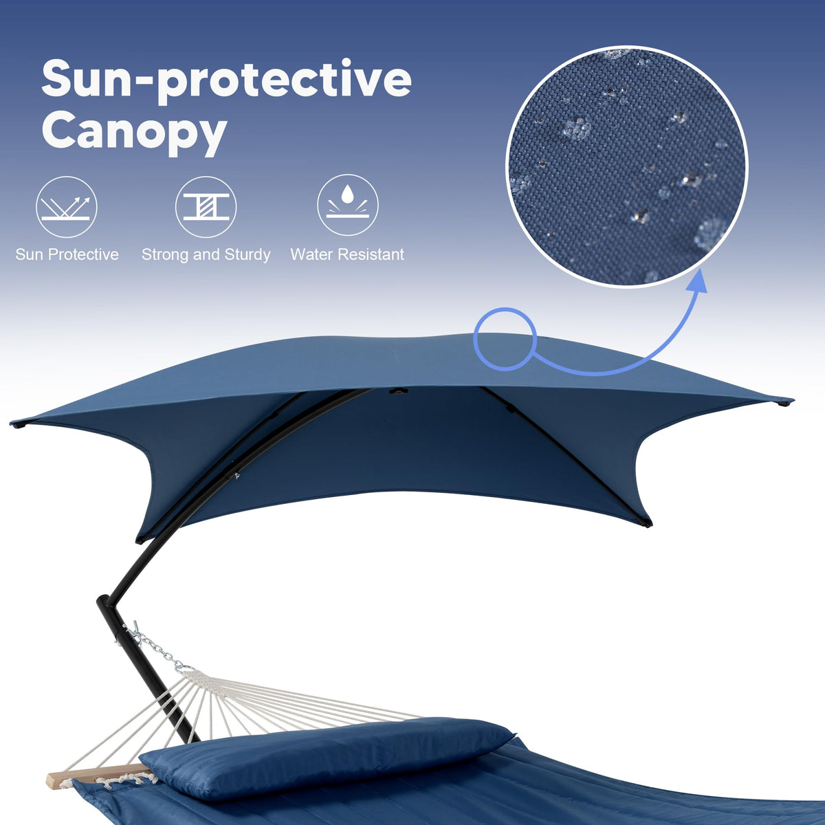 SUNCREAT wooden spreader bar adds style and safety.