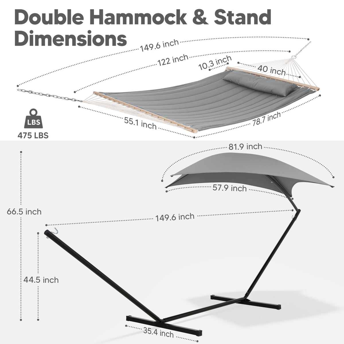 Suncreat large hammock bed accommodates sharing with family or friends.