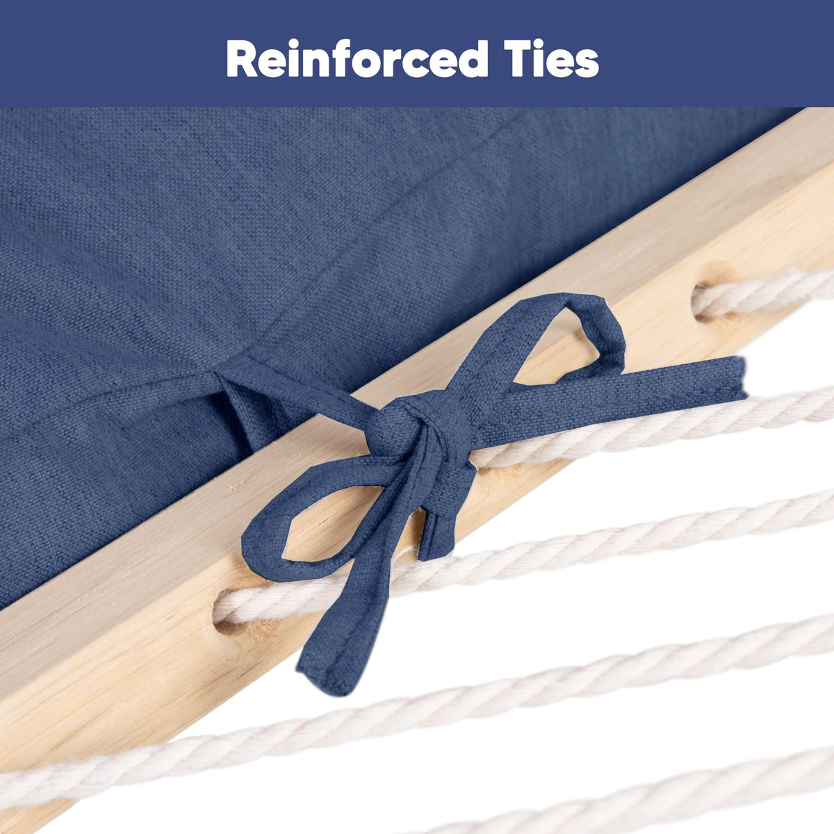 SUNCREAT hammock pillow with reinforced ties stays in place.
