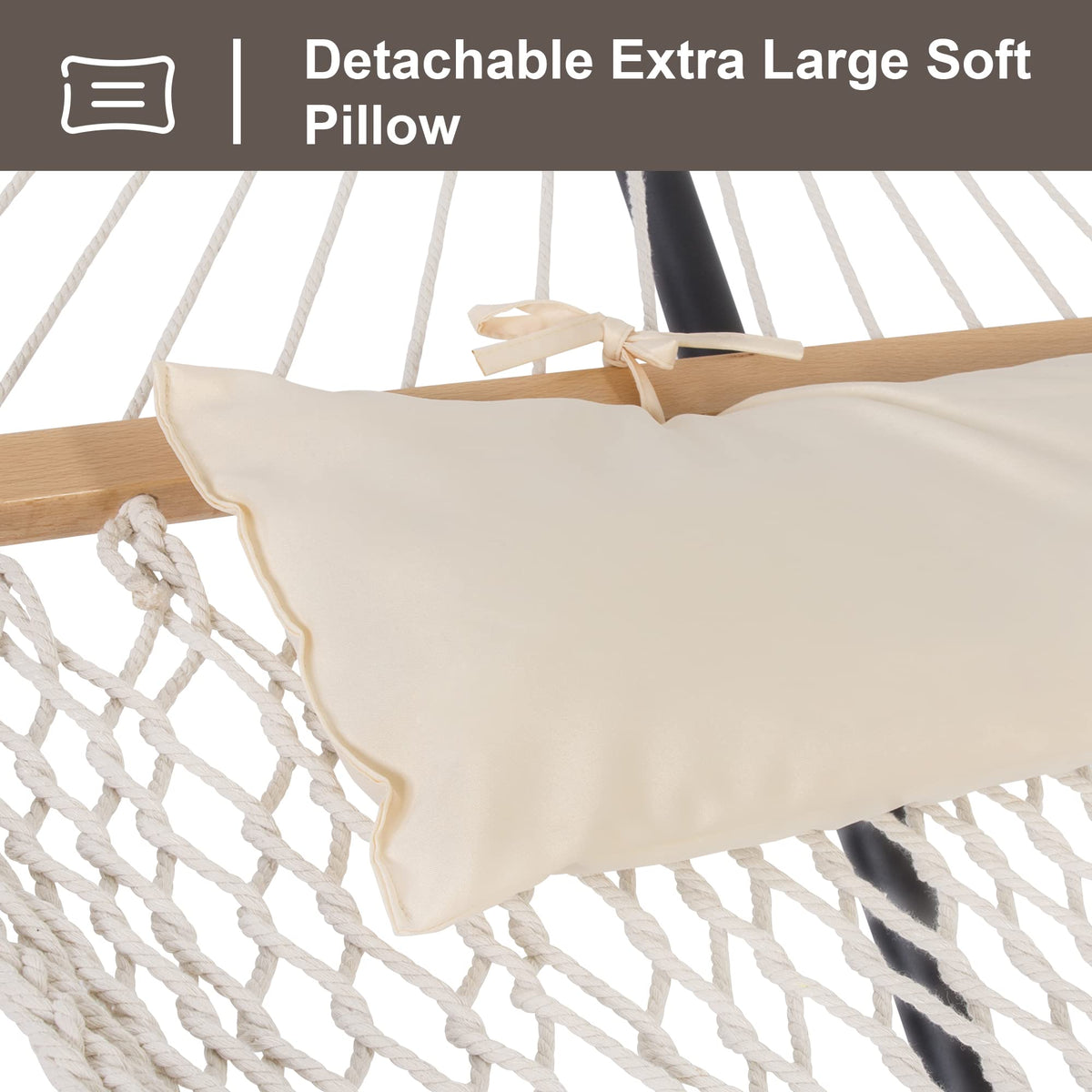 SUNCREAT thicker poly-cotton rope hammock delivers comfort and breathability.