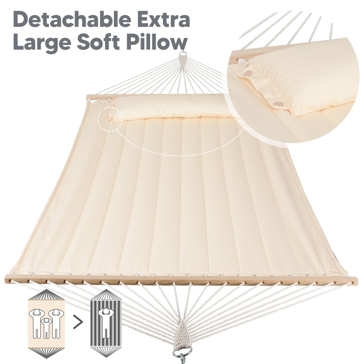 SUNCREAT two-person hammock bed measures 78.7 by 55.1 inches
