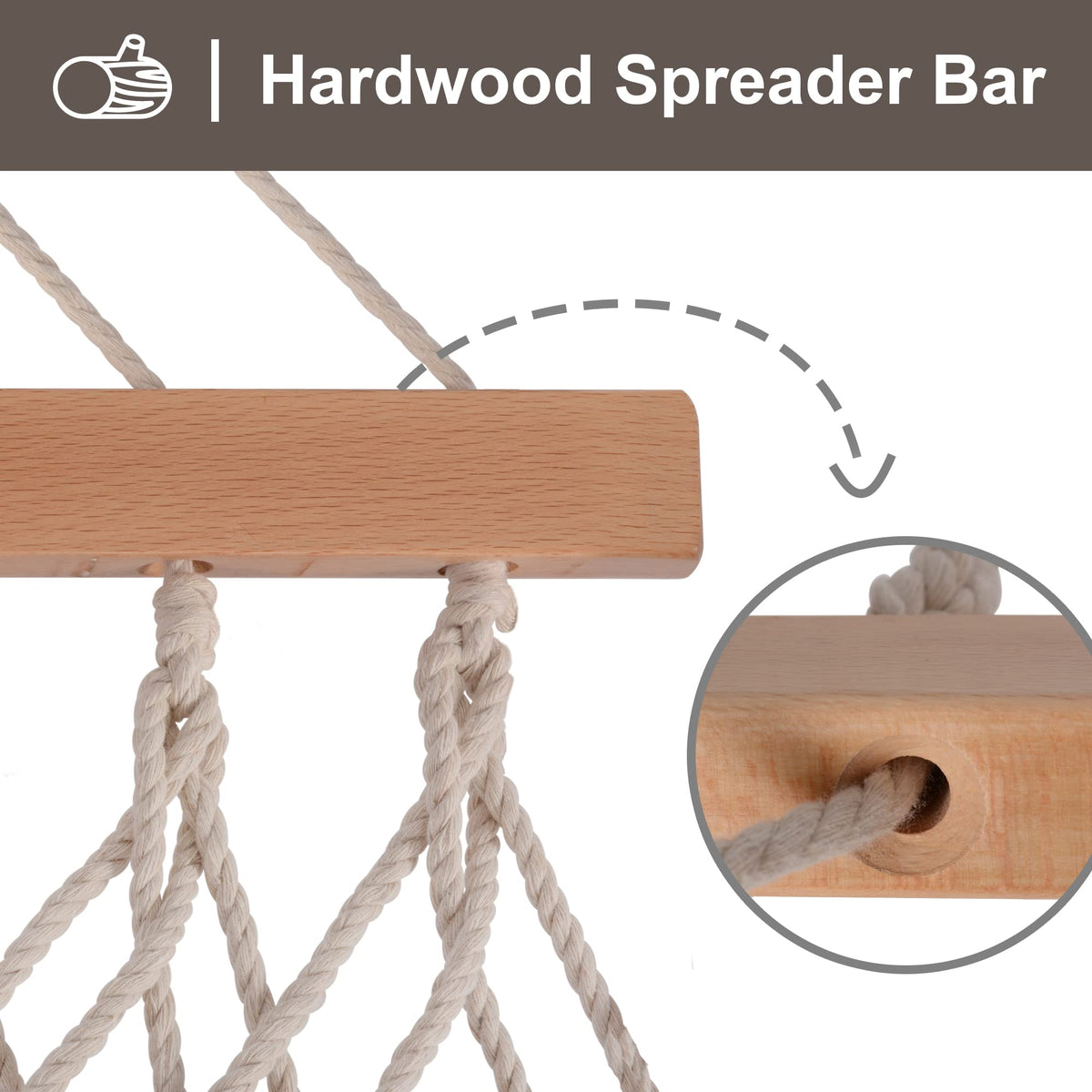 SUNCREAT wooden spreader bar 55inch for stable lounging.