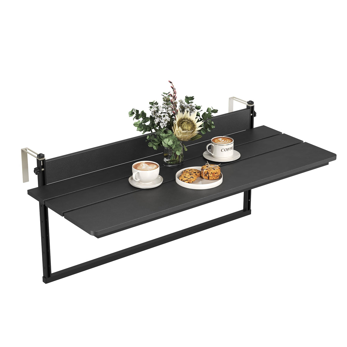 Sundale Outdoor 40-inch folding balcony table hanging on railing for compact outdoor dining