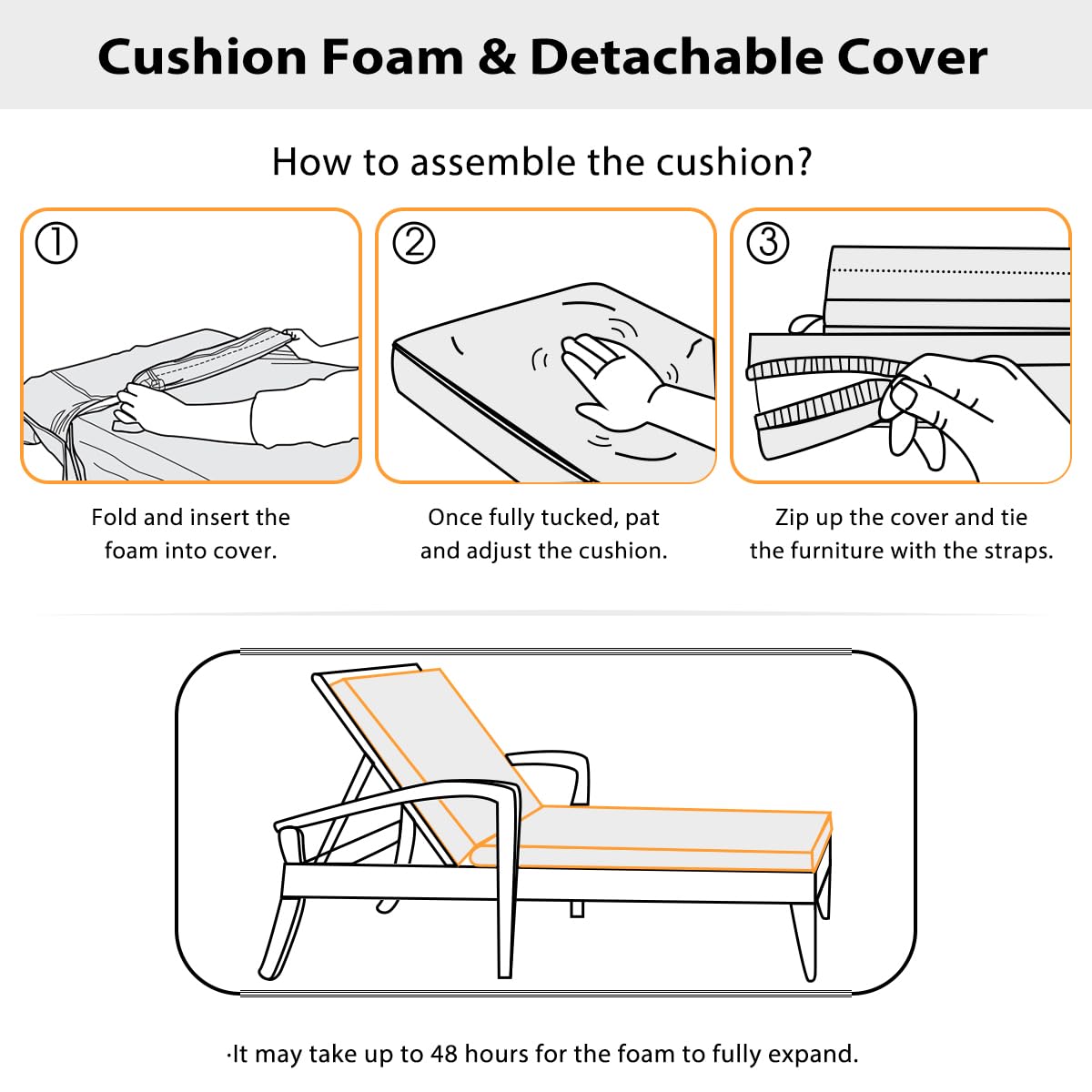 Sundale Outdoor adjustable straps keep the cushion secured on windy days.