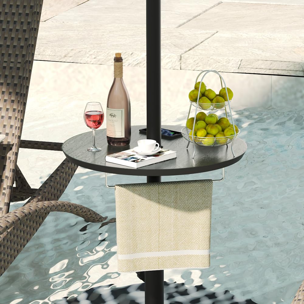 Sundale Outdoor adjustable umbrella table assembly view, quick one-person setup